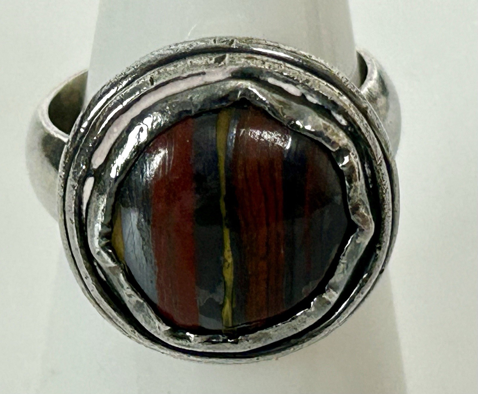 Vintage Sterling Silver Tiger Iron Ring Size 7.5