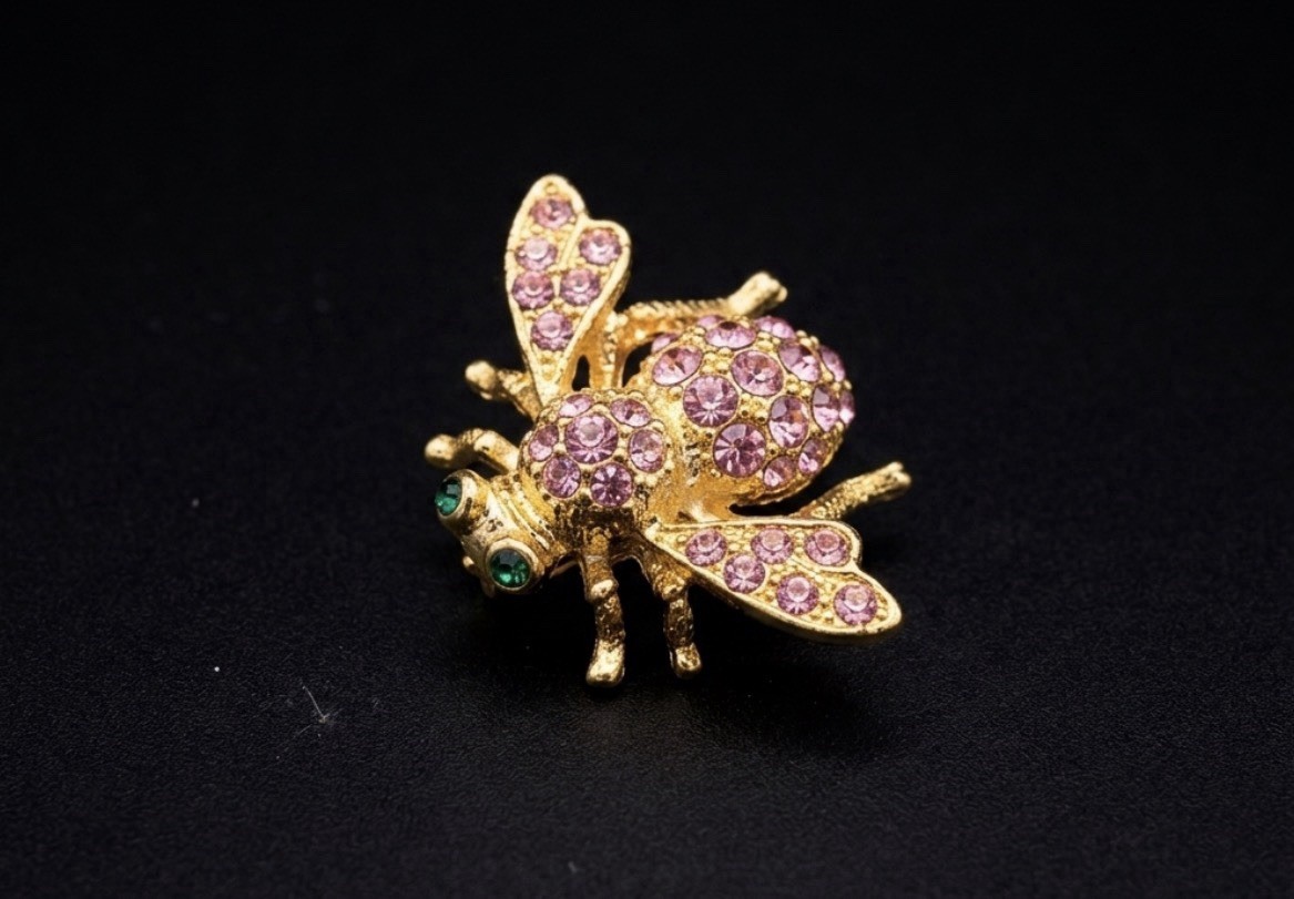Joan Rivers Classics Collection Bumble Bee Pink Rhinestone Brooch Pin
