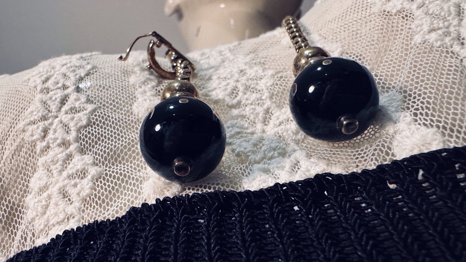 Vintage TALY 925 STERLING 78g Italy BOLO Wheat Chain Necklace Bijoux?Onyx Balls