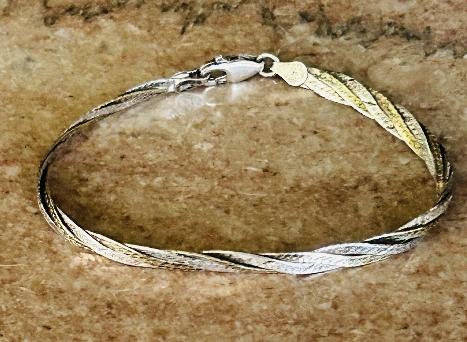 Vintage FMC Italy Bi Color Sterling Silver Woven Twist Bracelet 7” 4 MM 5.4 G