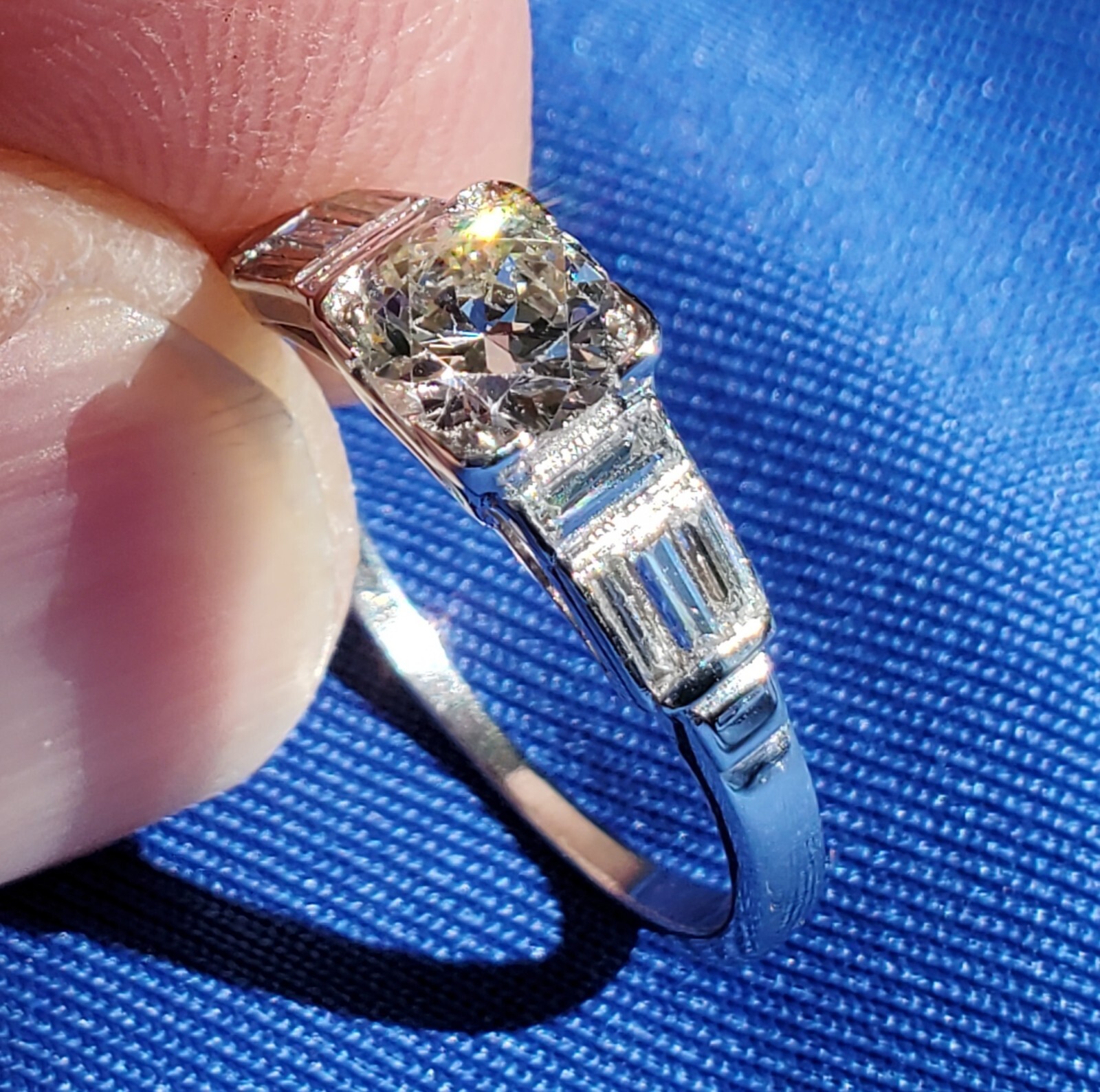 Original EARTH MINED DIAMOND Art Deco Engagement Ring SOLID PLATINUM Solitaire