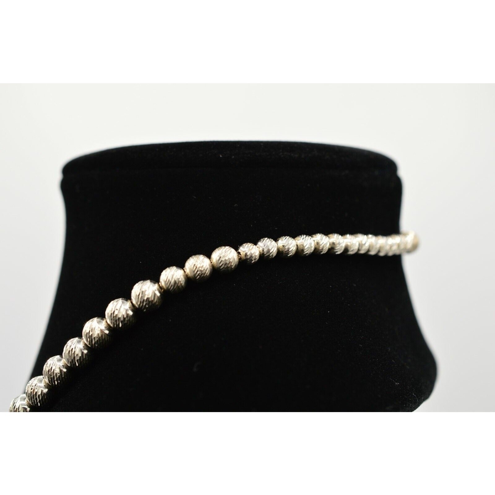 Vintage Statement Collar Necklace Chain Beaded Silver Non-Magnetic Metallic BinM
