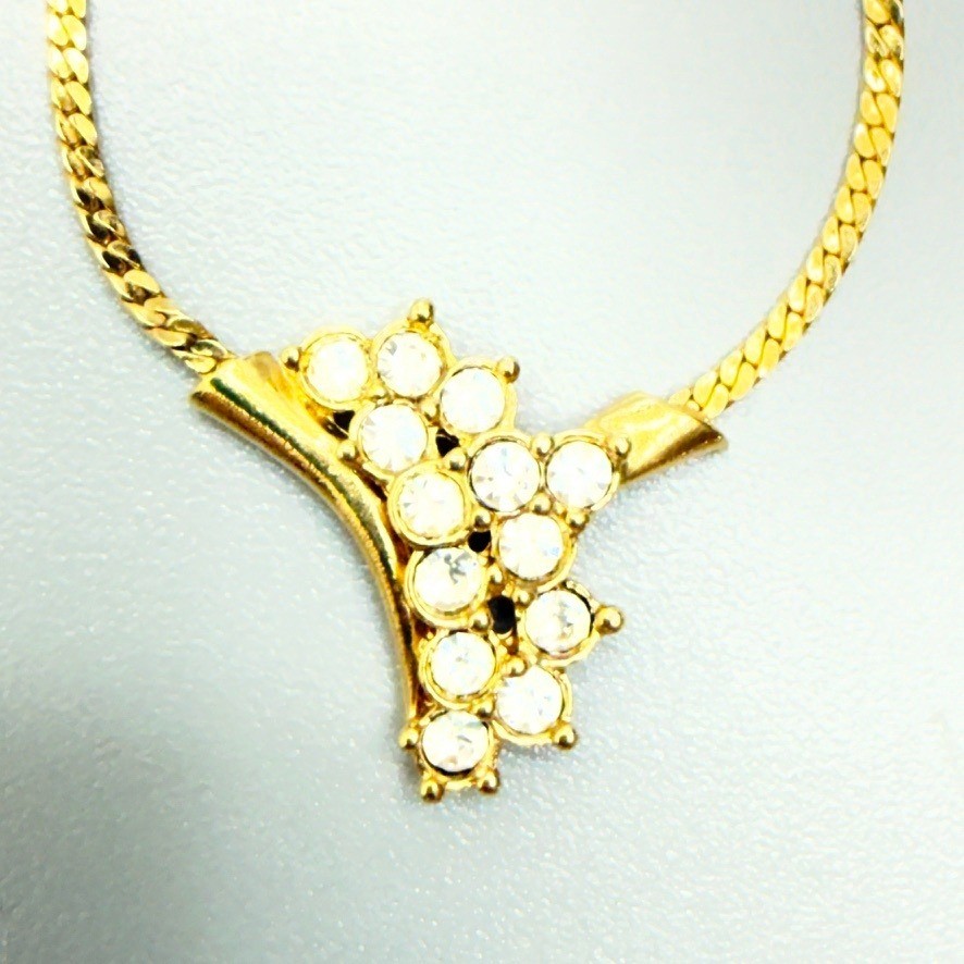 Gold Tone Rhinestone Necklace and Bracelet Set 19″ 6.5″ Dainty Cocktail Wedding