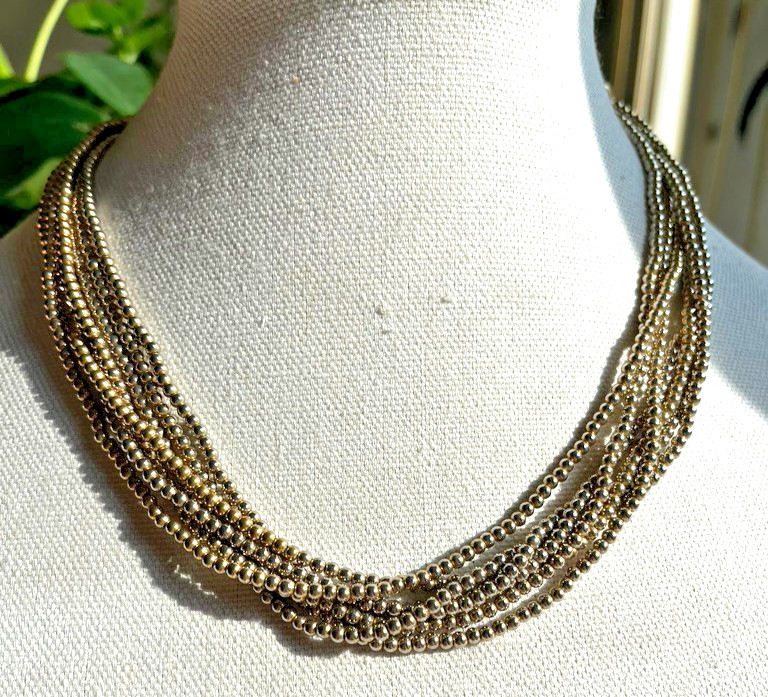 Vintage GIVENCHY signed 7-Strand Gold Tone Beaded 19″ Choker Necklace!