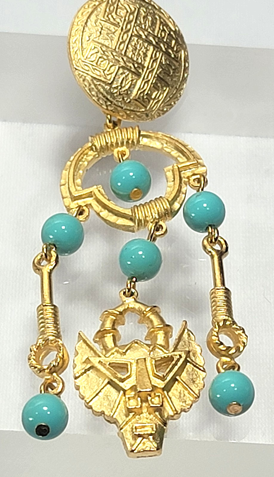 Vintage Estate Mayan Aztec Inspired Beaded Dangle Nepali Coin Earrings
