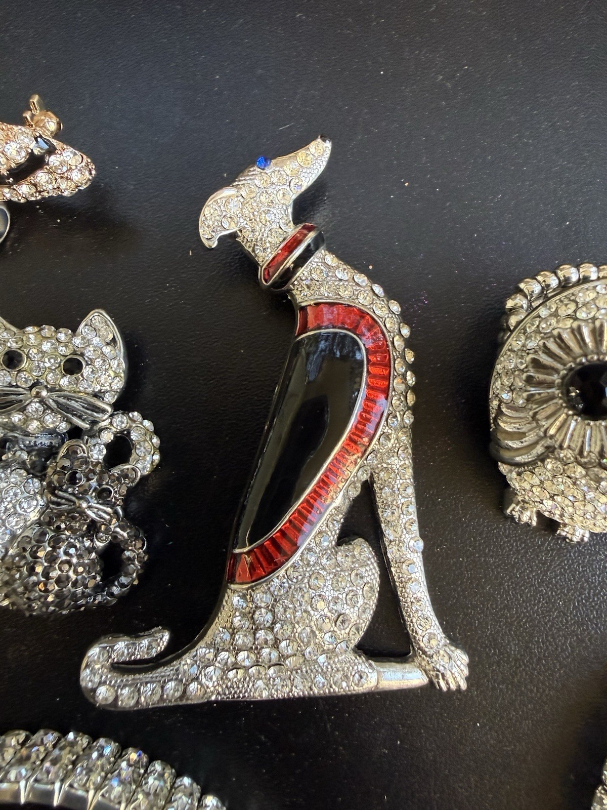 Rhinestone Jewelry Lot – 4 Bracelets, 3 Brooches & 1 Ring, All Crystals Intact