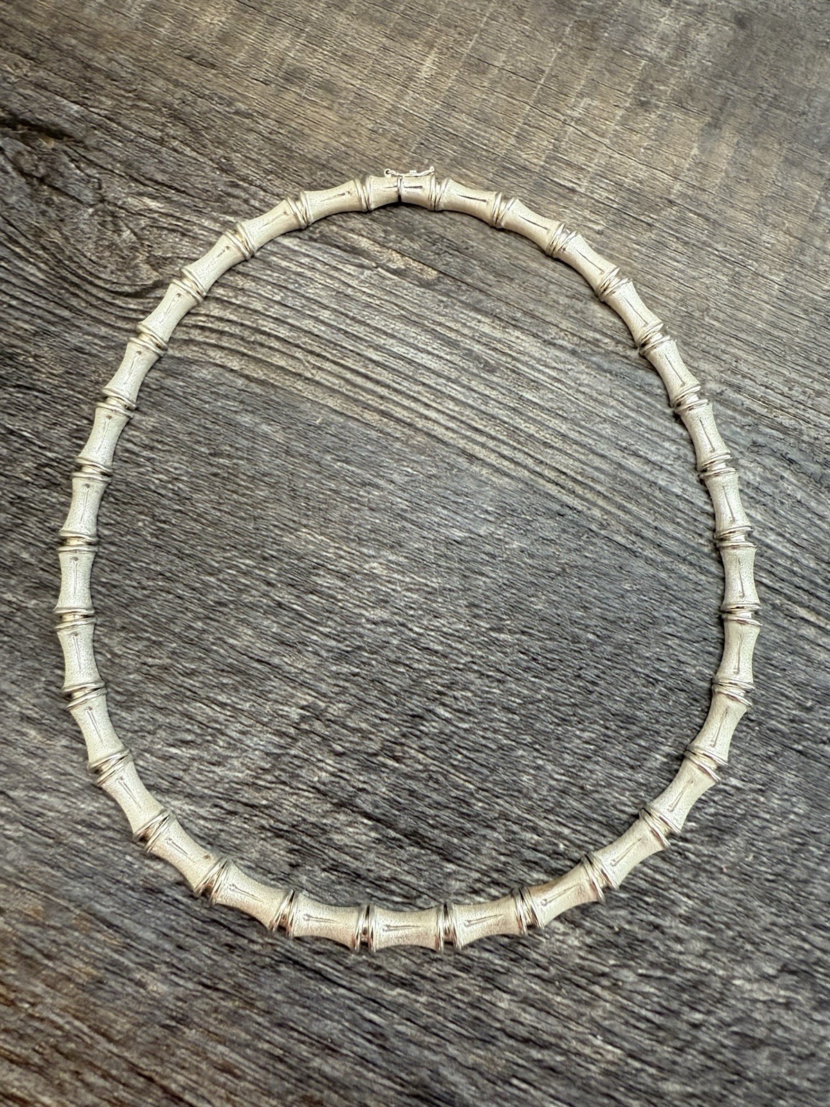 Vintage Sterling Silver 925 Italy Bamboo Link Chunky Chain Choker Necklace 25g