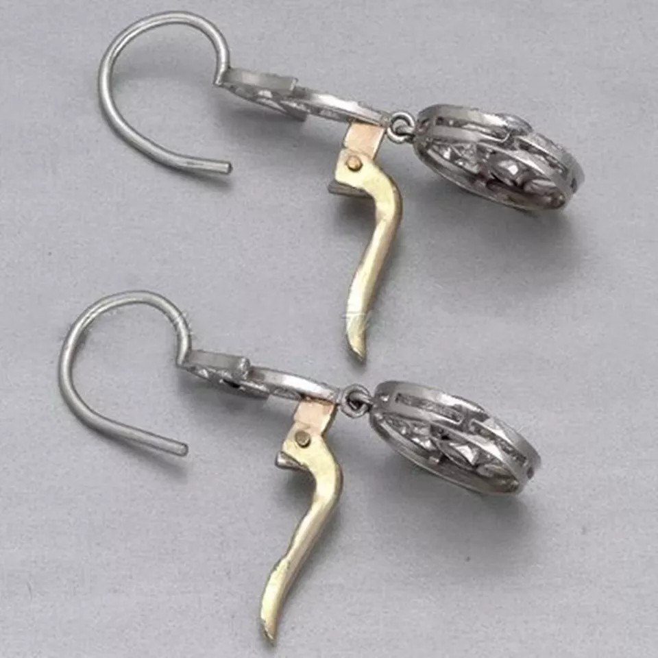Art Deco Lab Created Diamond Unique Bridal Wedding Earring 14K White Gold Finish