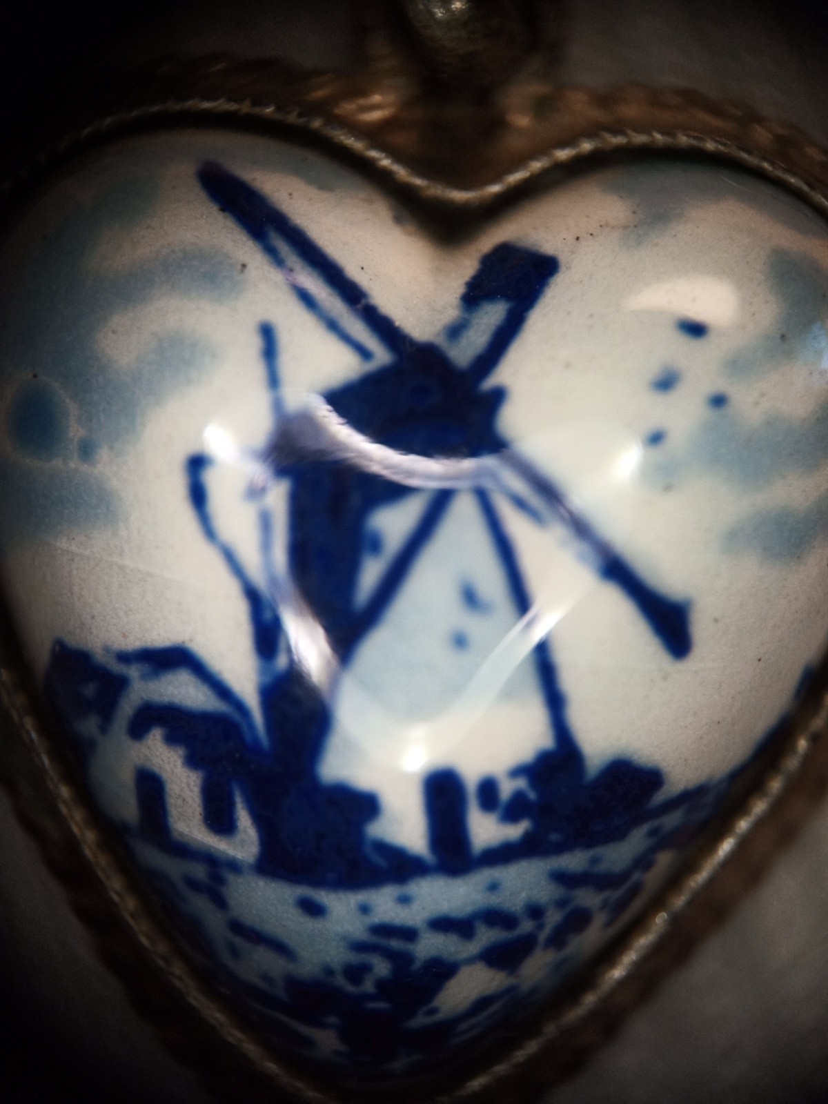 Vintage Silver 835 Heart Windmill Souvenir Charm Pendant Delft Blue Netherlands