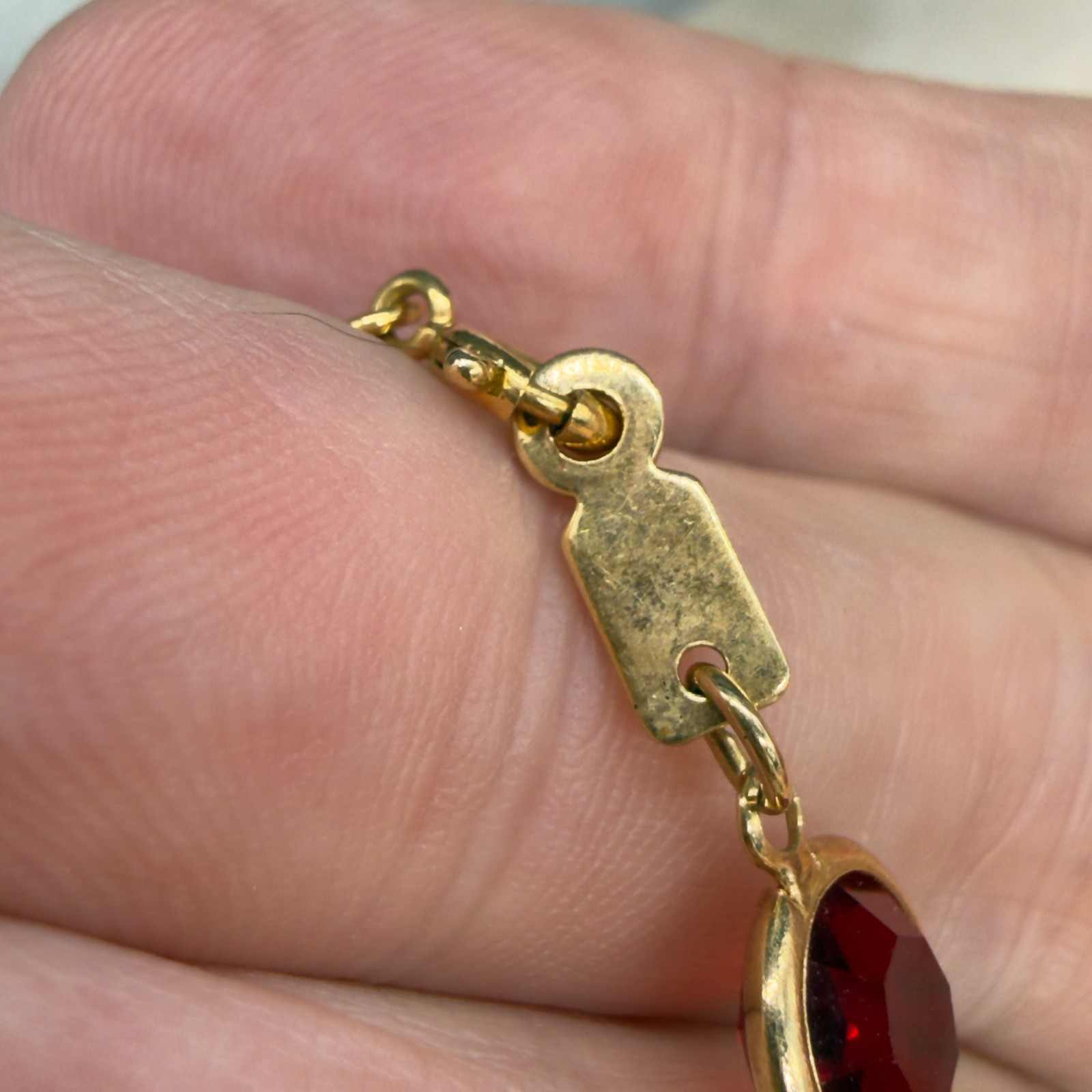 Vintage Necklace 34 Inch Bracelet Size 6.5 Red Clear Open Bezel Crystals