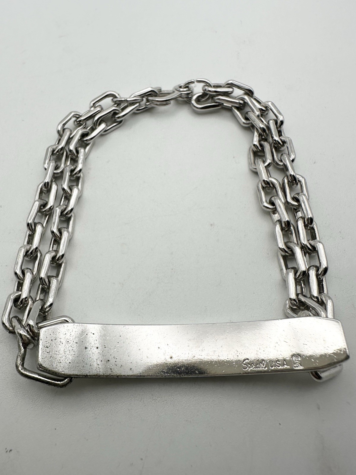 Vintage Engravable ID Bracelet SPEIDEL USA Silver Tone Link Bracelet 8”