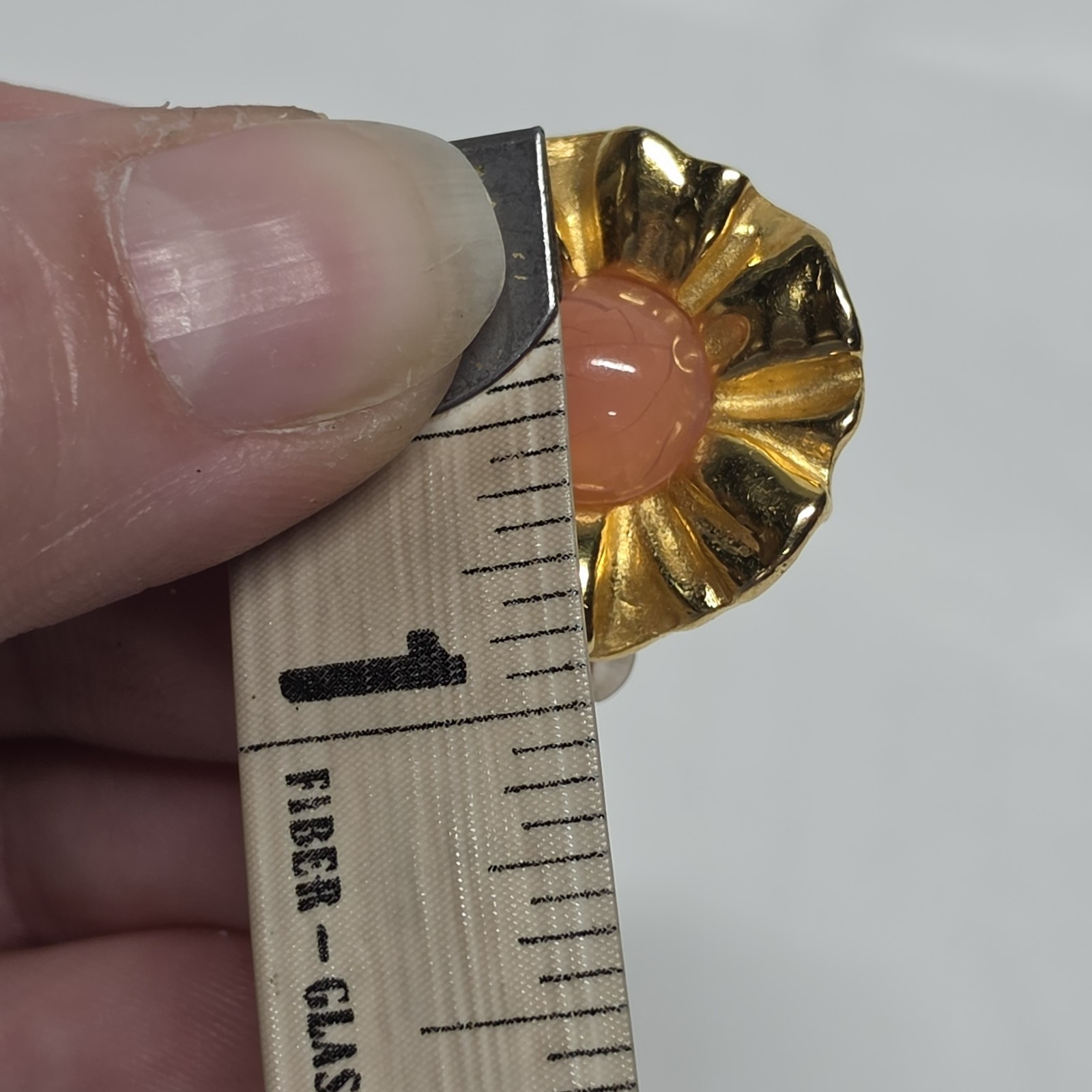 Vintage Givenchy Gold Tone Coral Lucite Flower Clip On Earrings Statement Preppy