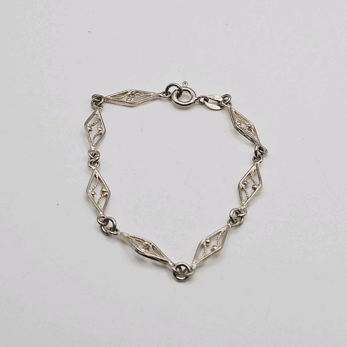 Sterling Silver Vintage Filigree Angled Link 6mm Chain Bracelet 7″