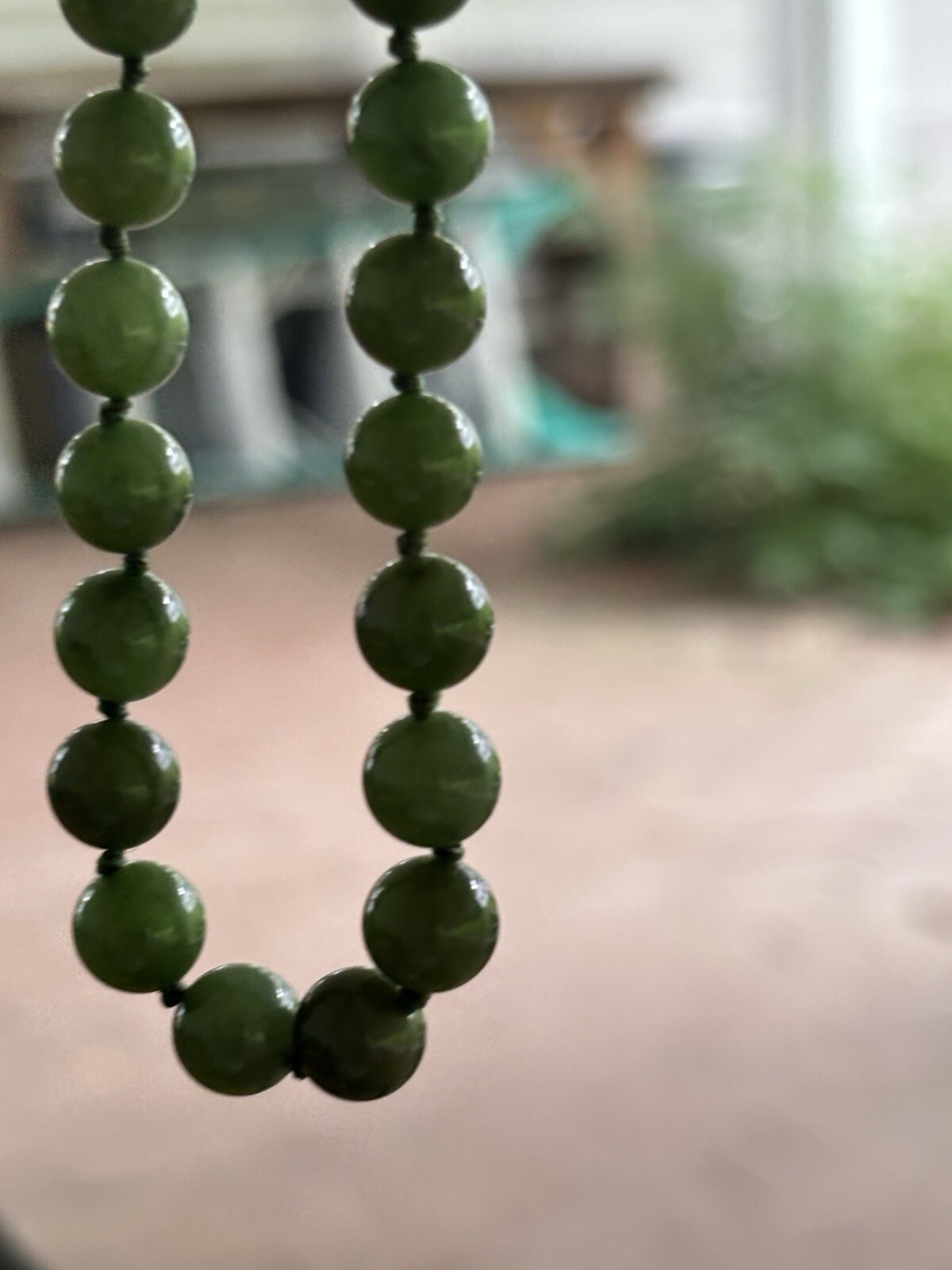 Jade Jadite 65 Bead Necklace Hand Knotted Gold Over 925 Clasp 1970 MCM Green 24”