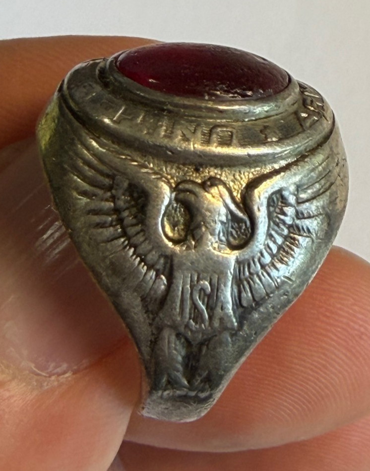 Vintage ARMY Sterling Silver Ring with Eagle and Red Stone