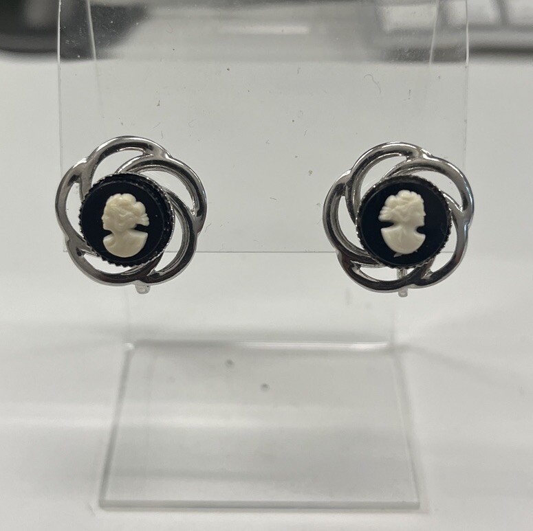 Vintage Cameo Silver Tone None Piercing Screw Back No Metal Stamp