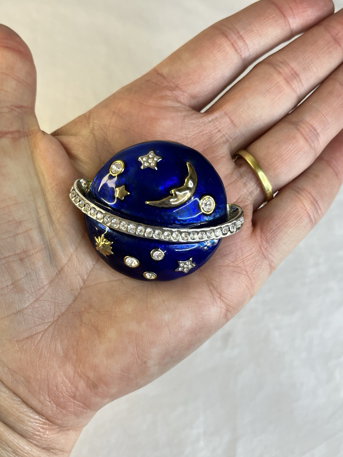 Vintage Swarovski Celestial Star Moons Brooch Blue Enamel PLEASE READ