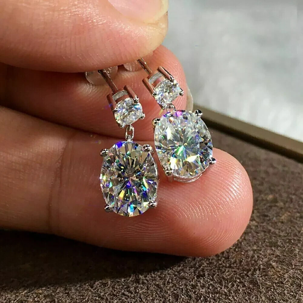 VVS1 14K White Gold FN 2.00Ct Oval Cut Lab Created Diamond Drop/Dangle Earrings
