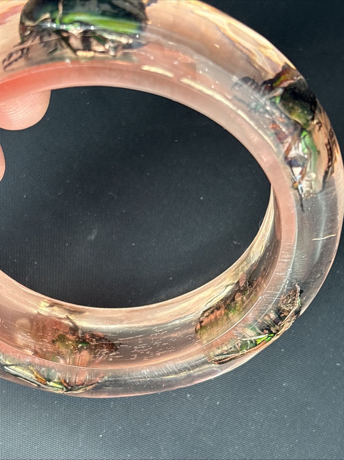 Clear Soft Pink Vtg Beetle Bracelet Translucent Resin,,1960s, NOS(#5)