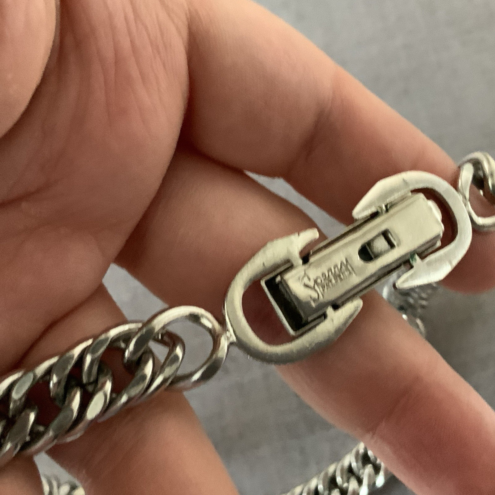 Sperry Silver Tone Chain Necklace Chunky Curb Chain Choker Grunge Industrial