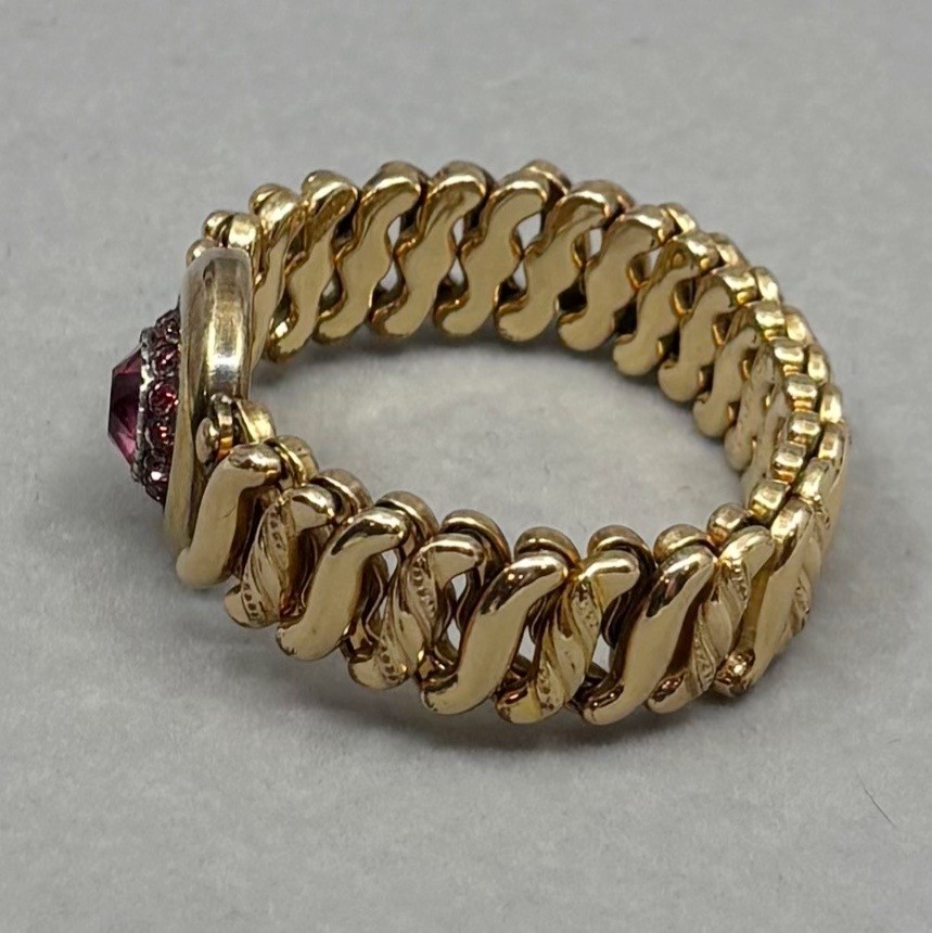 Carmen Gold Filled Sweetheart Bracelet Pink Rhinestones Retro DFB Co USA