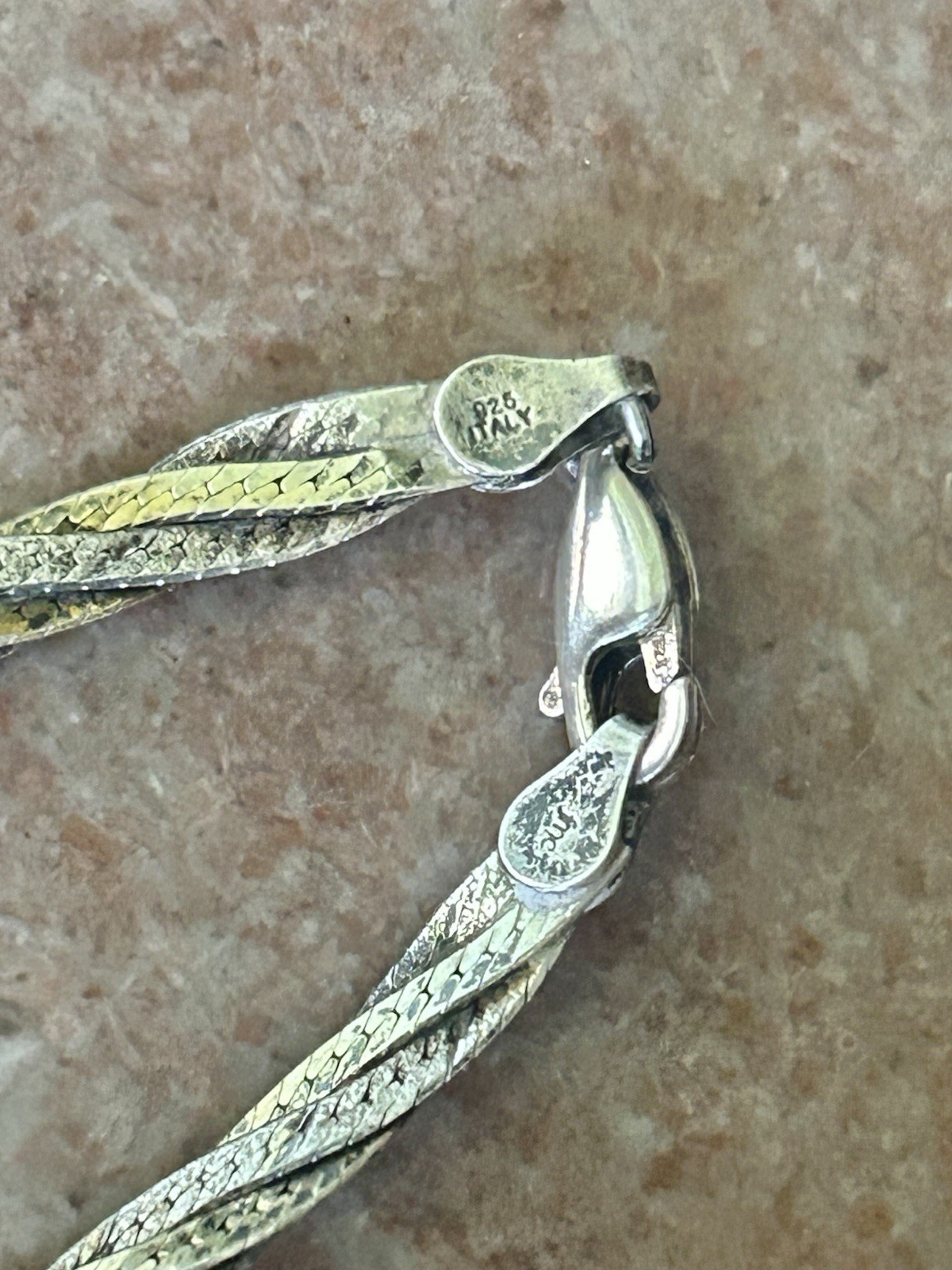 Vintage FMC Italy Bi Color Sterling Silver Woven Twist Bracelet 7” 4 MM 5.4 G