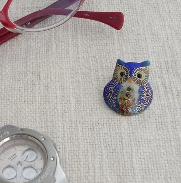 Blue Owl – Japanese cloisonné enamel Pin Badge Made-to-order NEW
