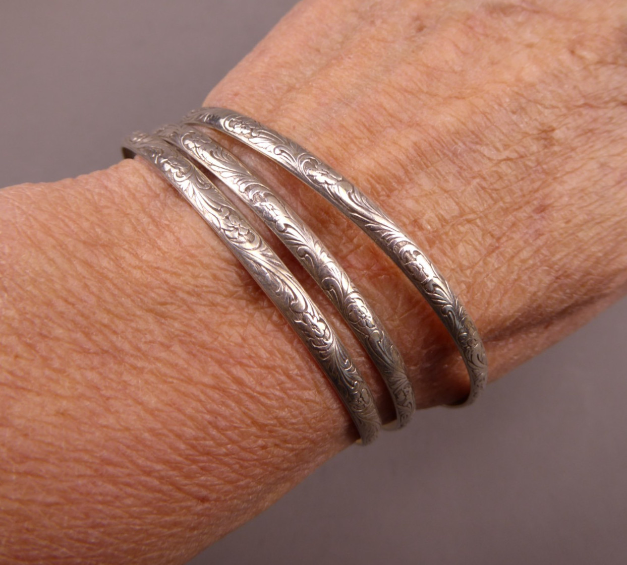 Set of 3 925 STERLING SILVER Thin Stackable Bangle Bracelets 1 ounce Vintage
