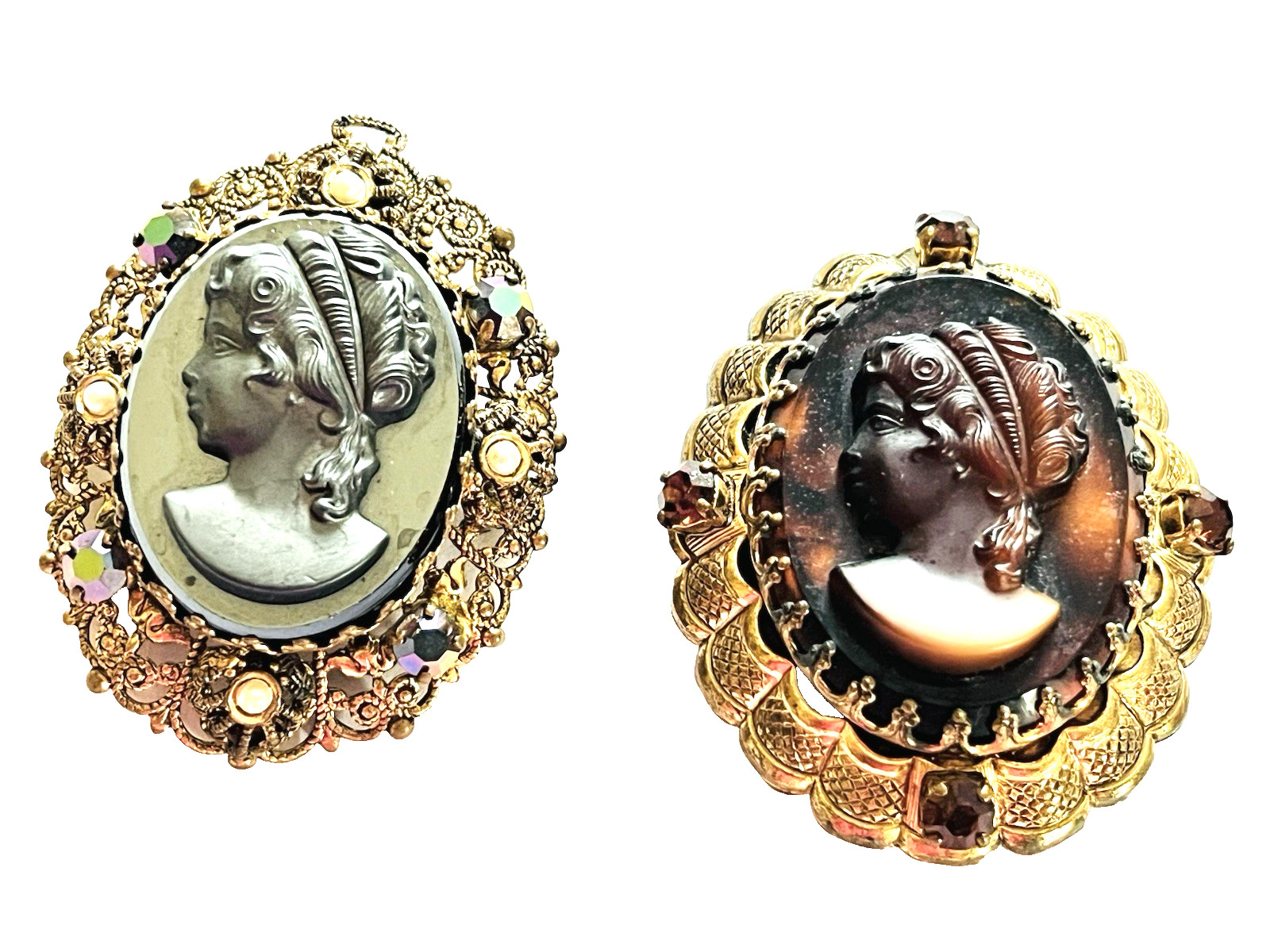 Vtg Estate Cameo Jewelry Artisan Painted Floral Romantic Victorian Revival Lot