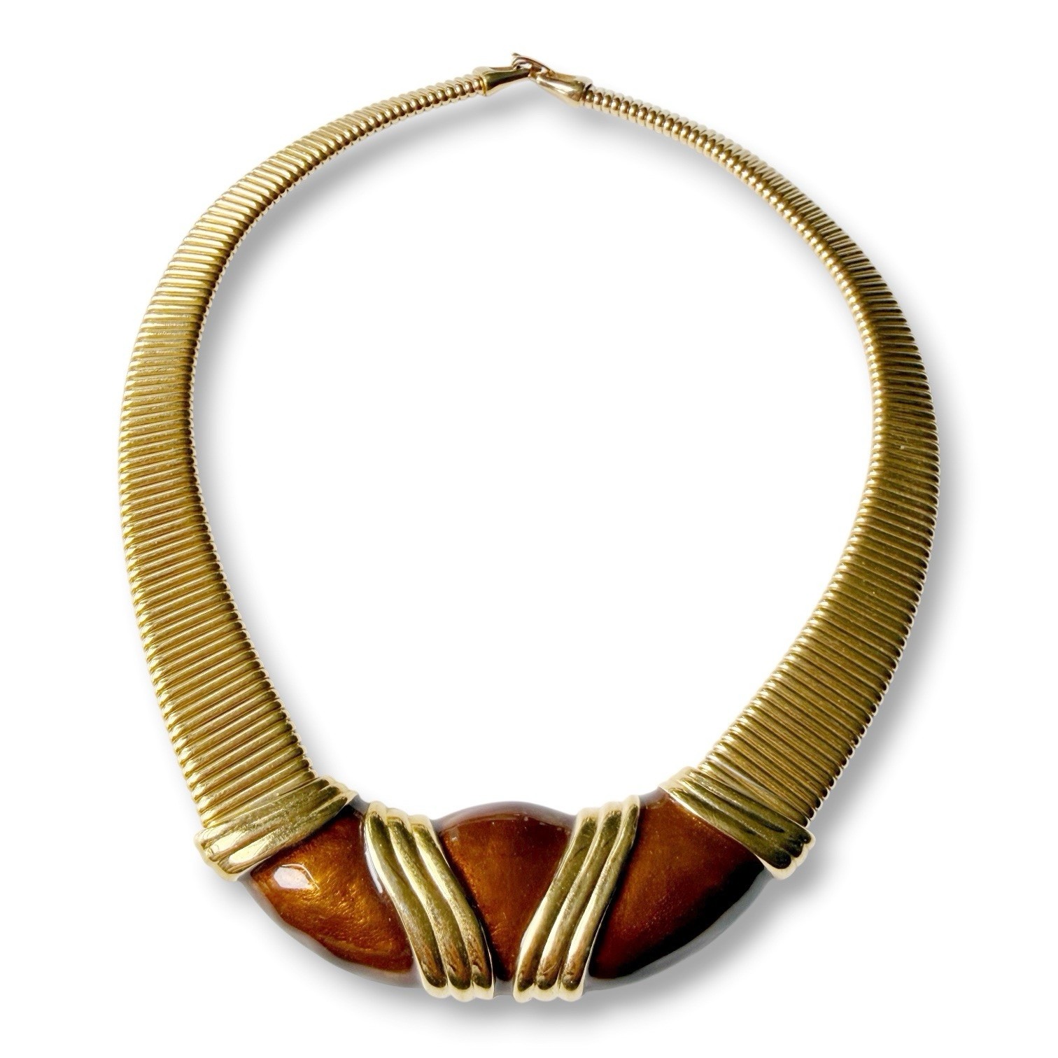 Vintage Morgan Taylor Bronze Enamel Goldtone Omega Collar Necklace