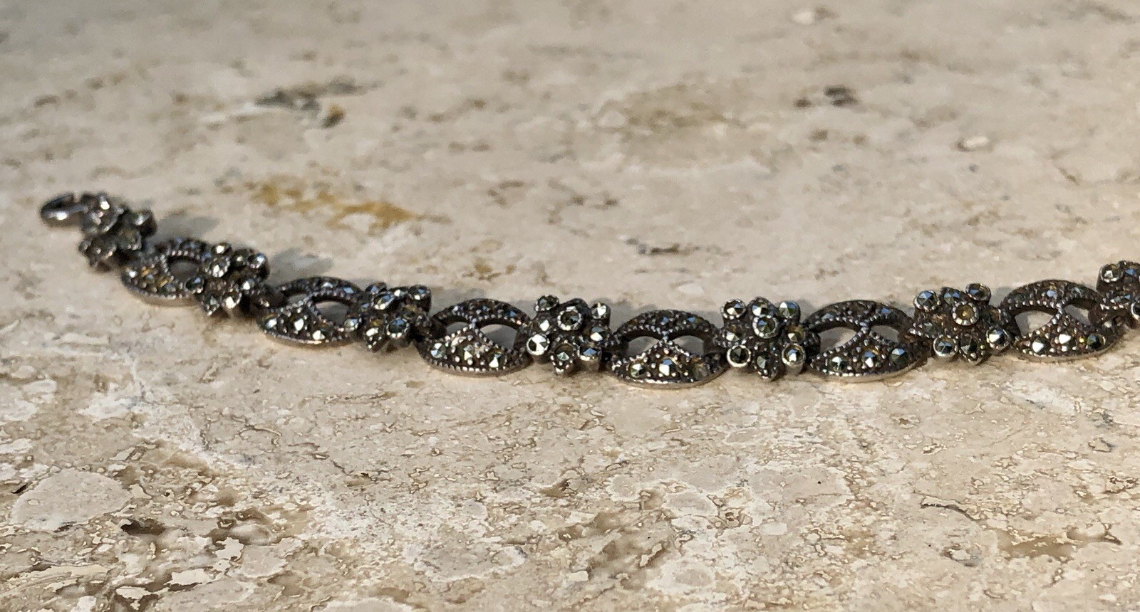 ✨VINTAGE Sterling Silver MARCASITE Floral 🌺Tennis Bracelet 🌟ESTATE Jewelry🌟