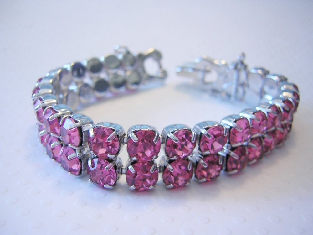 PUNCH PINK Designer 2 Rows Of Sparkling RHINESTONES Bracelet