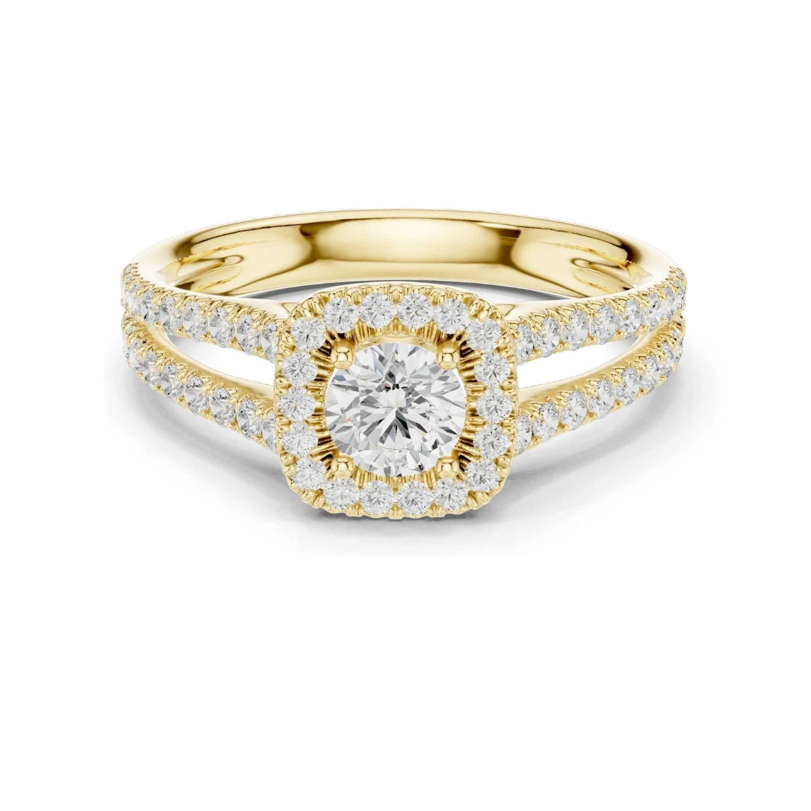 1.00TCW Round Cut White Moissanite Halo Engagement Party Ring 10K Yellow Gold FN