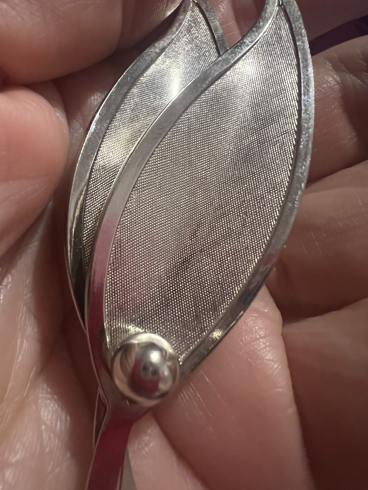 Vintage Silvertone Guilloche Brooch W Modernist Lines Mid-Century Modern Style
