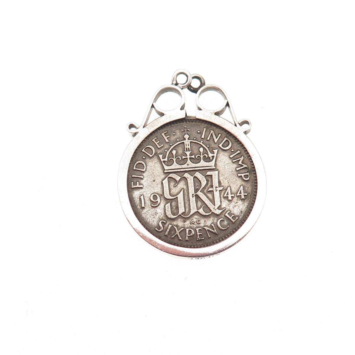 500 Silver Antique 1944 United Kingdom 6 Pence – George VI Coin Charm Pendant