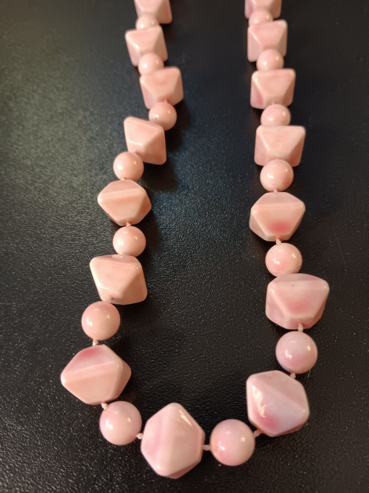 Vintage Opaque Pink (Graduated tones) Faceted & Round Plastic Bead Necklace