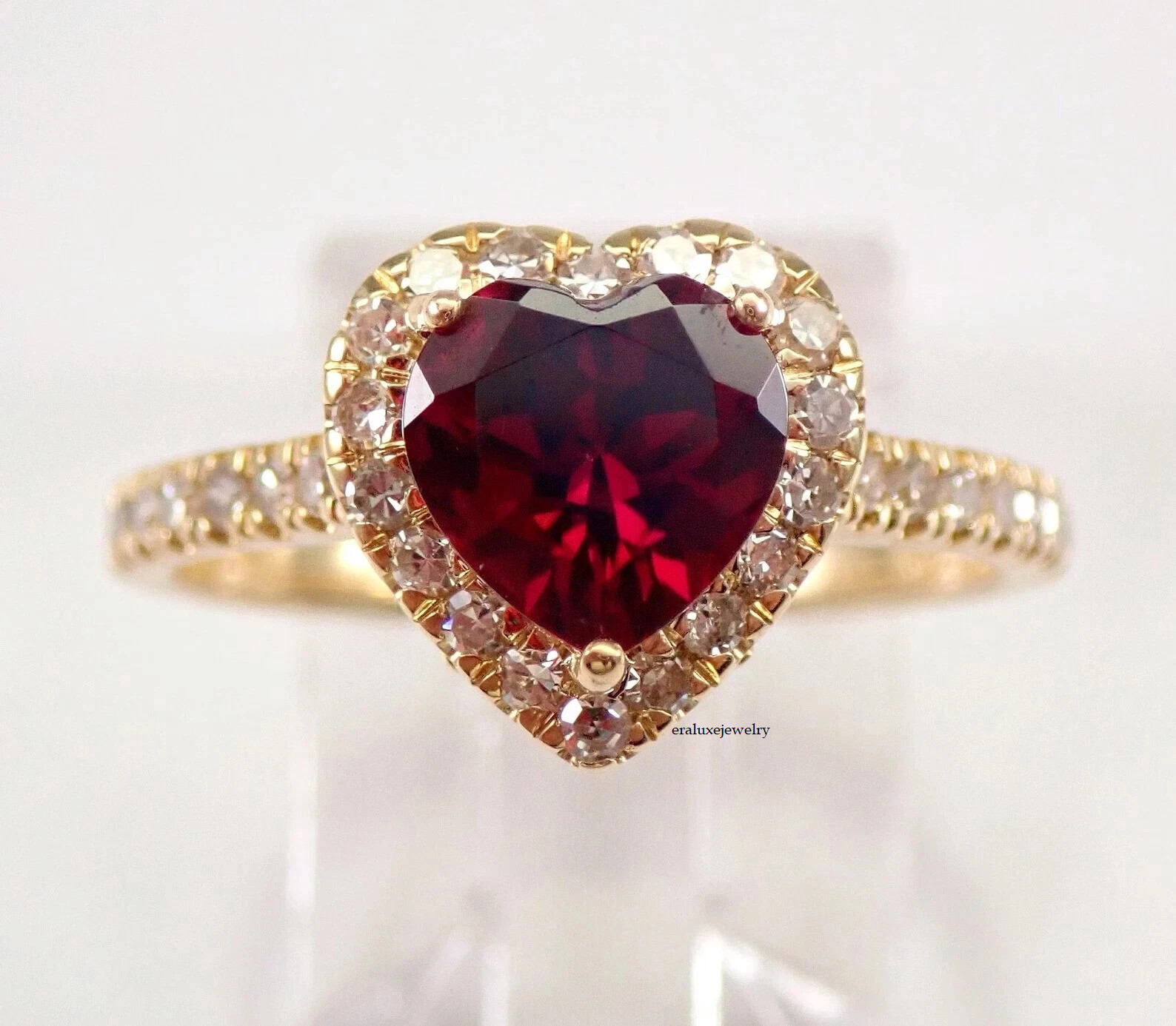2.00Ct Heart Cut Red Ruby Lab Created Diamond 14K Yellow Gold FN Engagement Ring