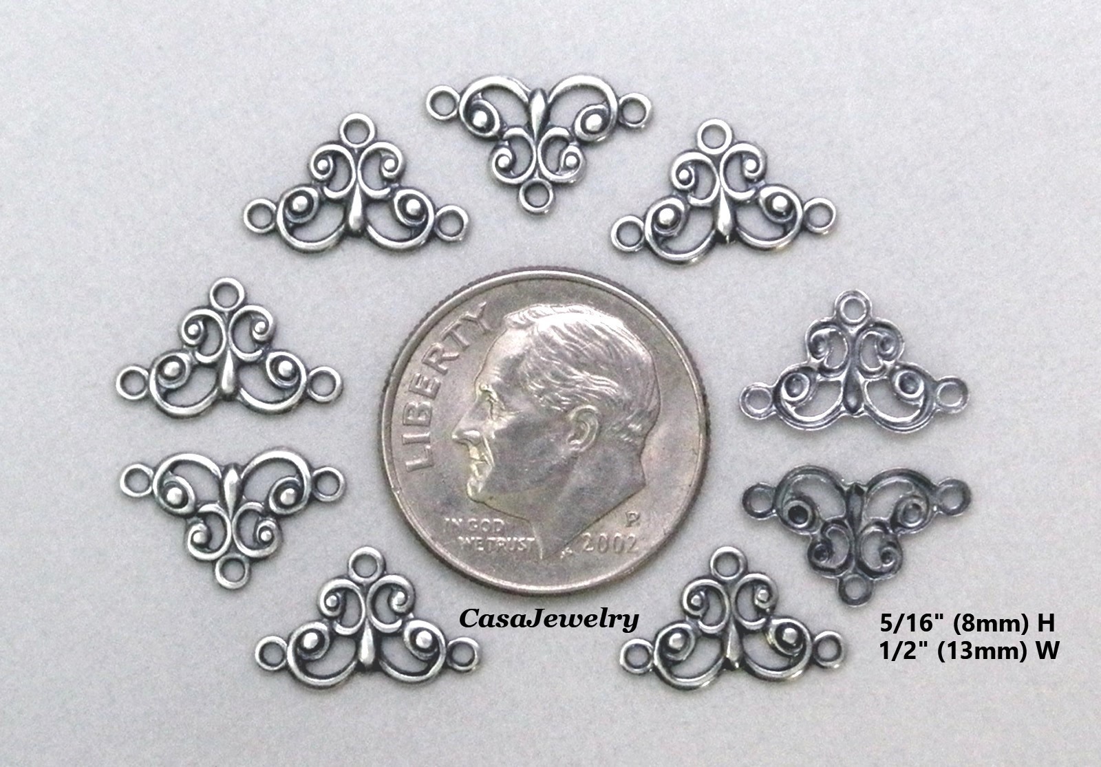 #1444 ANTIQUED STERLING SILVER PLATED 3-RING OPEN FILIGREE CONNECTOR – 12 Pc Lot