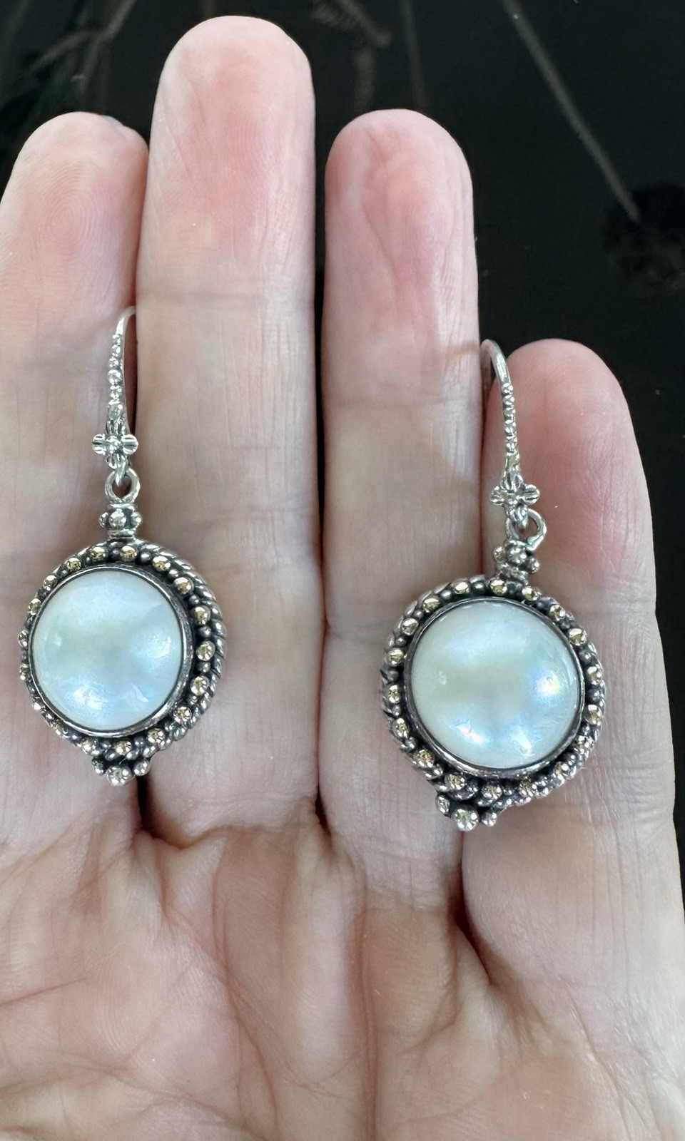Robert Manse 925 Sterling Silver 18K Gold Mother of Pearl Dangle Earrings