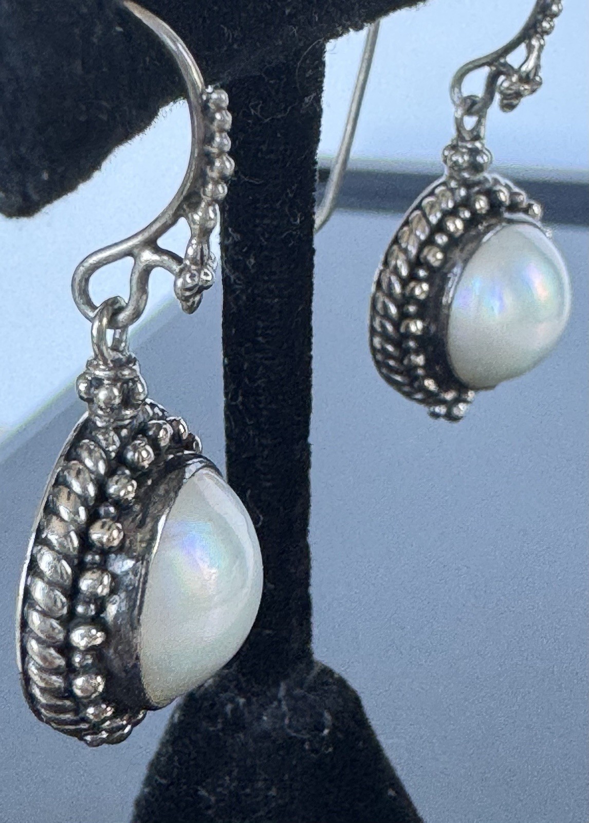 Robert Manse 925 Sterling Silver 18K Gold Mother of Pearl Dangle Earrings