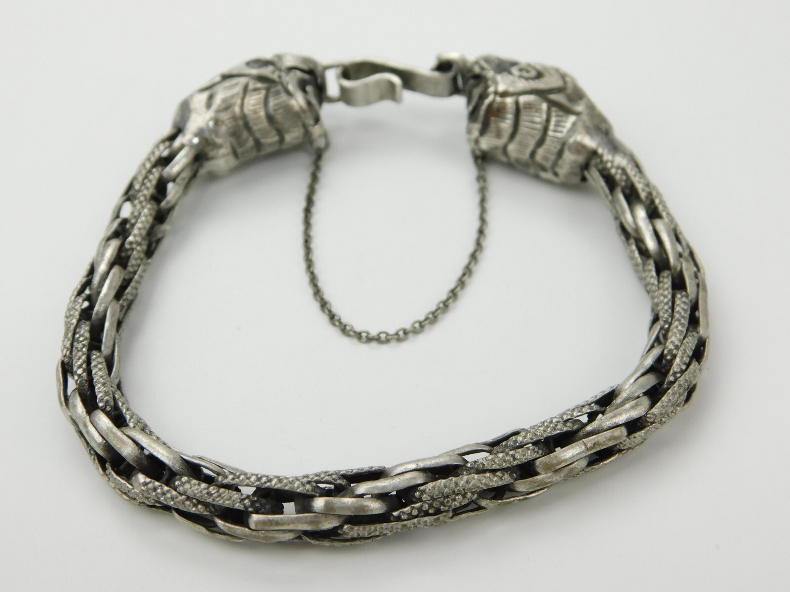 Vintage Sterling Silver Double Head Makara Chain Link Bracelet Hindu 26.6 grams
