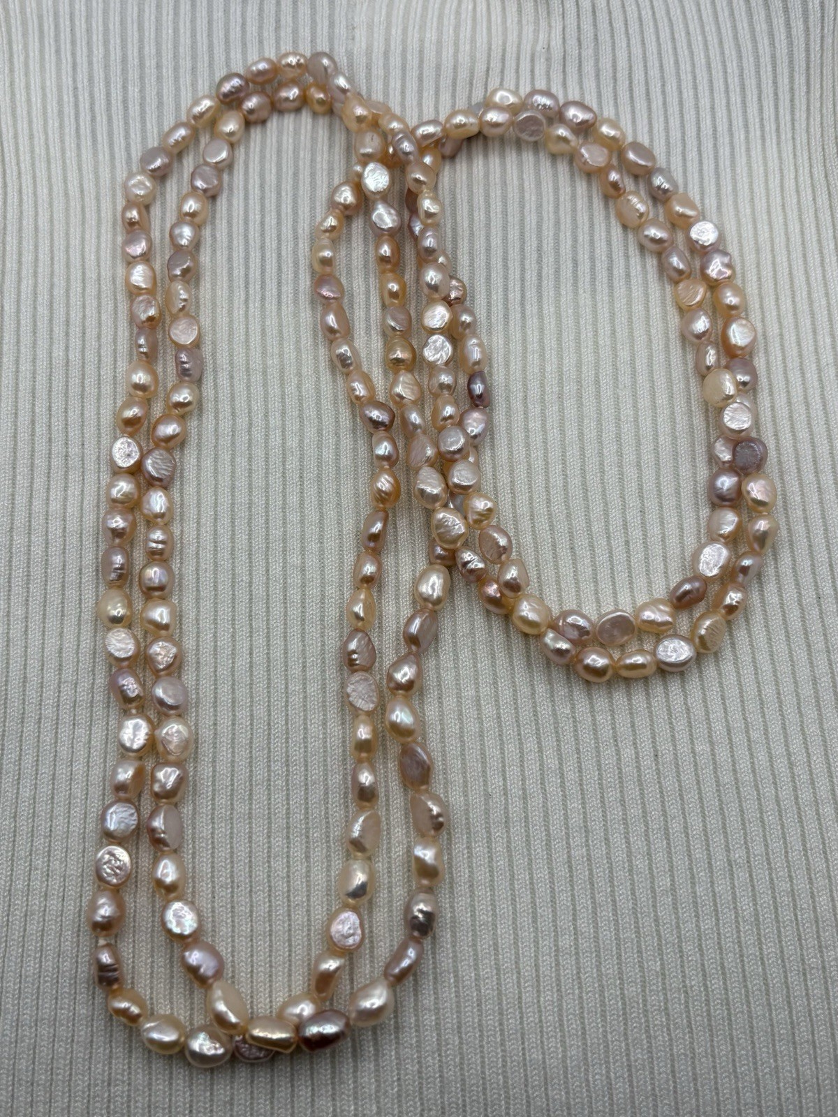 Vintage Long Baroque Freshwater Pearl Necklace Pink Lavender Iridescent
