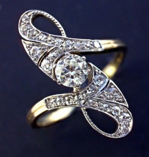 Art Deco Vintage 1.40 Ct White Diamond Engagement Ring 14K Yellow Gold Finish