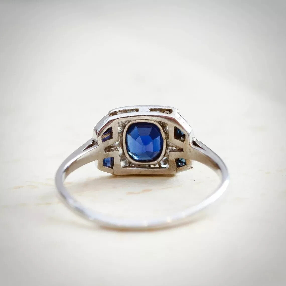 2.85Ct Art Deco Oval Cut Lab Created Sapphire Wedding 14K White Gold Finish Ring