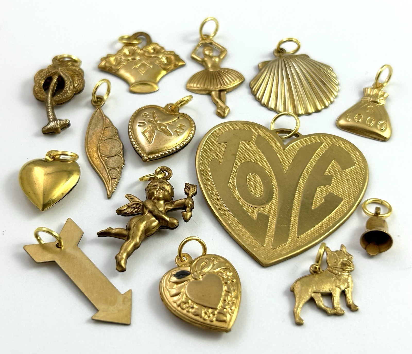 Vintage Jewelry Lot Charm Pendant Heart LOVE Ballerina Dog BRASS AS IS CRAFT