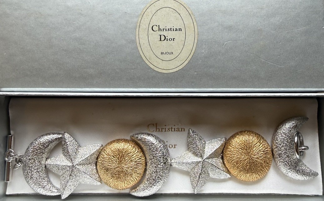 Vtg 1980s Christian Dior Celestial Sun Moon Stars Puffy Bracelet New In Box NM