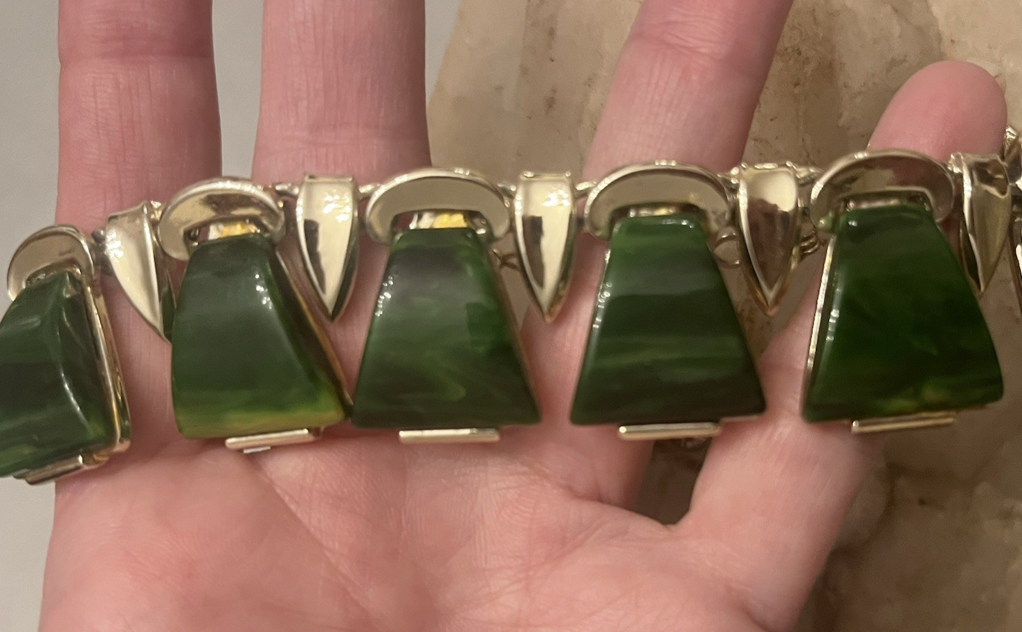 Vintage CHAREL Spinach Green Bakelite, Egyptian Revival, Necklace, Simi Tested!