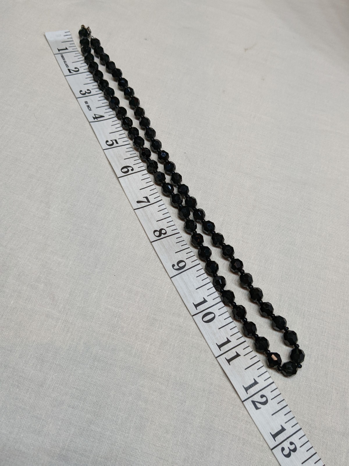 Vintage Black Glass Bead Necklace Classic Retro Gothic Emo Long ~24″