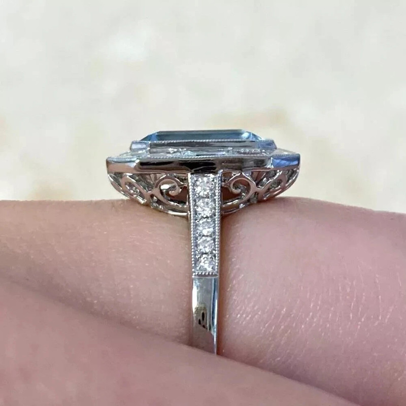2.80CT Emerald Aquamarine Lab Created Diamond Wedding 14k White Gold Fn Ring