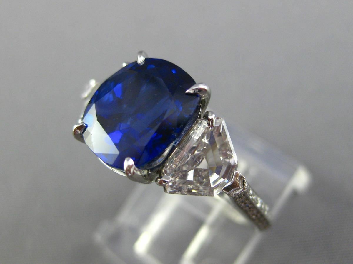 LARGE CERTIFIED 5.35CT DIAMOND & SAPPHIRE NONE HEATED PLATINUM ENGAGEMENT RING